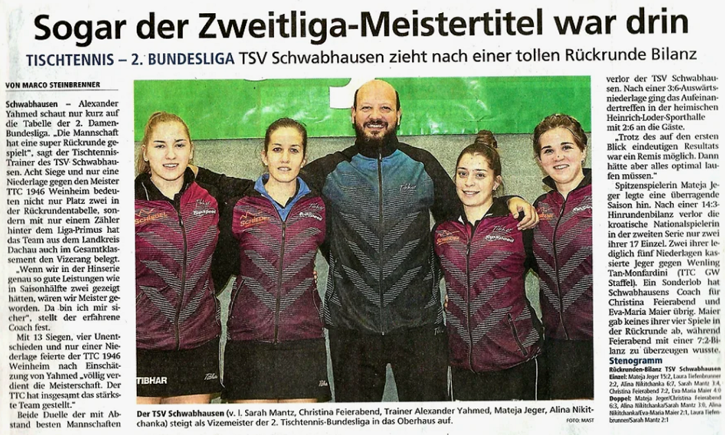 TSV TISCHTENNIS-DAMEN WIEDER IN DER  1.BUNDESLIGA: Herzlichen Glückwunsch!