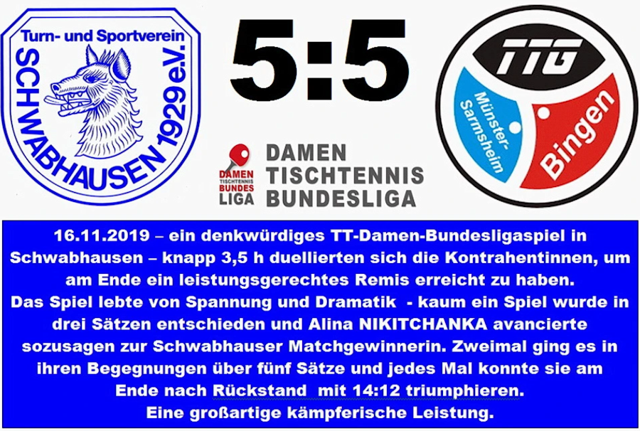 Damen Tischtennis-Bundesliga: Schwabhausen und Bingen trennen sich nach kuriosen Spielverläufen unentschieden